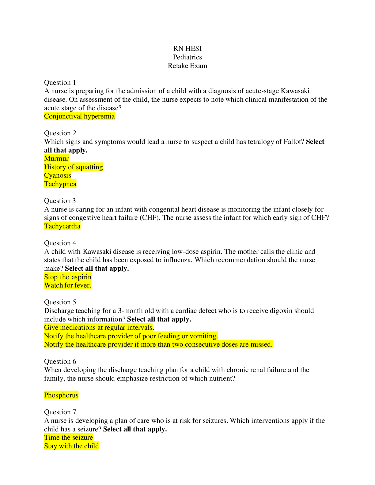 Preview image for HESI RN PEDIATRICS